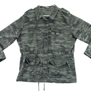 Buffalo David Bitton Camouflage‎ Utility Jacket Drawstring Waist Button Front XL